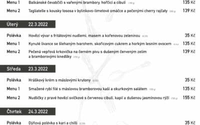 Polední menu na týden 21. – 25. března 2022 v rodinné restauraci a penzionu Na Rozcestí Frýdlant