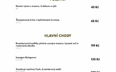 Polední menu týden 21. – 25. března 2022 v Zámeckém dvoře Černousy