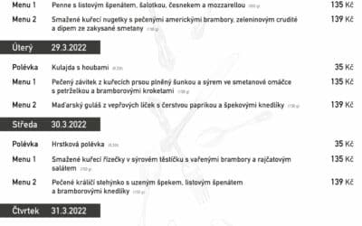Polední menu na týden  28. března – 1. dubna 2022 v rodinné restauraci a penzionu Na Rozcestí Frýdlant