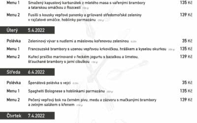 Polední menu na týden  4. – 8. dubna 2022 v rodinné restauraci a penzionu Na Rozcestí Frýdlant