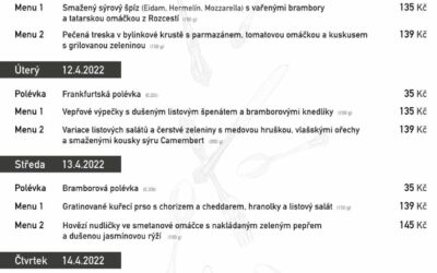 Polední menu na týden  11. – 15. dubna 2022 v rodinné restauraci a penzionu Na Rozcestí Frýdlant
