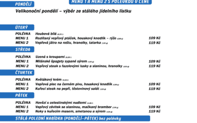 Polední menu na týden 18. – 22. dubna 2022 restaurace Dělňák v Novém Městě pod Smrkem