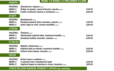 Polední menu na týden 16. – 20. května 2022 restaurace Dělňák v Novém Městě pod Smrkem