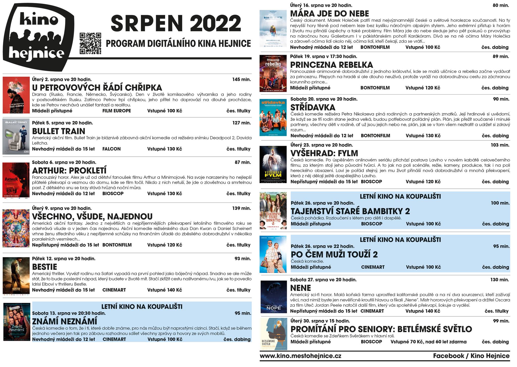 651 kino Hejnice program srpen 2022 frydlanstko
