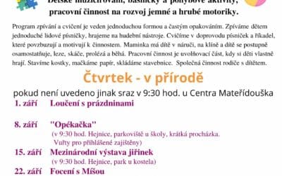Akce na Frýdlantsku 8 Školička pro nejmenší v rodinném centru Mateřídouška v Hejnicích září 2022