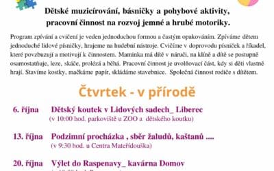 Školička pro nejmenší v rodinném centru Mateřídouška v Hejnicích říjen 2022