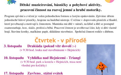 Školička pro nejmenší v rodinném centru Mateřídouška v Hejnicích listopad 2022