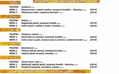 Akce na Frýdlantsku 5 Polední menu na týden 12. – 16. prosince 2022 restaurace Dělňák v Novém Městě pod Smrkem