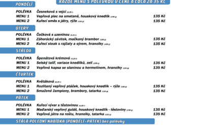 Akce na Frýdlantsku 13 Polední menu na týden 23. – 27. ledna 2023 restaurace Dělňák v Novém Městě pod Smrkem