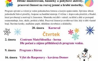 Akce na Frýdlantsku 6 Školička pro nejmenší v rodinném centru Mateřídouška v Hejnicích únor 2023