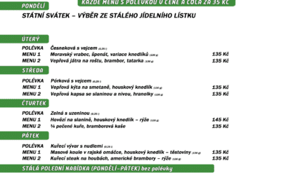 Akce na Frýdlantsku 14 Polední menu na týden 1. až 5. května 2023 restaurace Dělňák v Novém Městě pod Smrkem