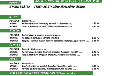 Akce na Frýdlantsku 6 Polední menu na týden 8. až 12. května 2023 restaurace Dělňák v Novém Městě pod Smrkem