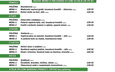 Akce na Frýdlantsku 8 Polední menu na týden 15. až 19. května 2023 restaurace Dělňák v Novém Městě pod Smrkem